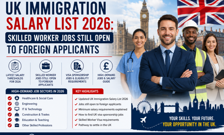 UK Immigration Salary List 2026 Skilled Worker jobs for foreign applicants