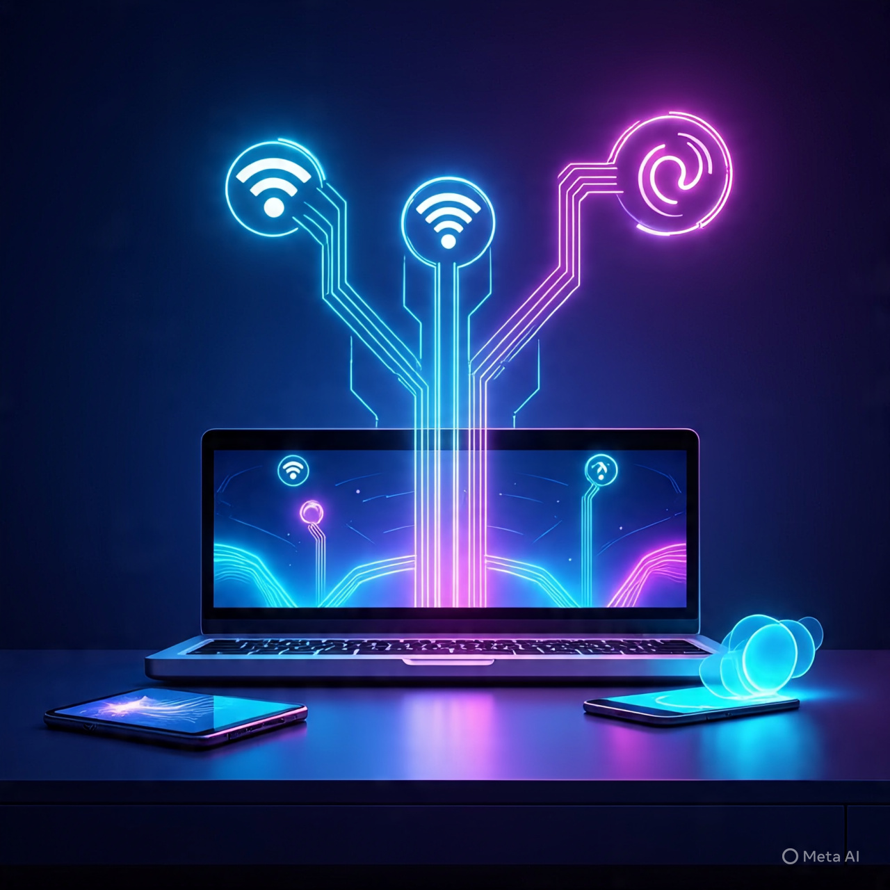 An illustration of a free VPN for Netflix working on a laptop, smartphone, and TV.