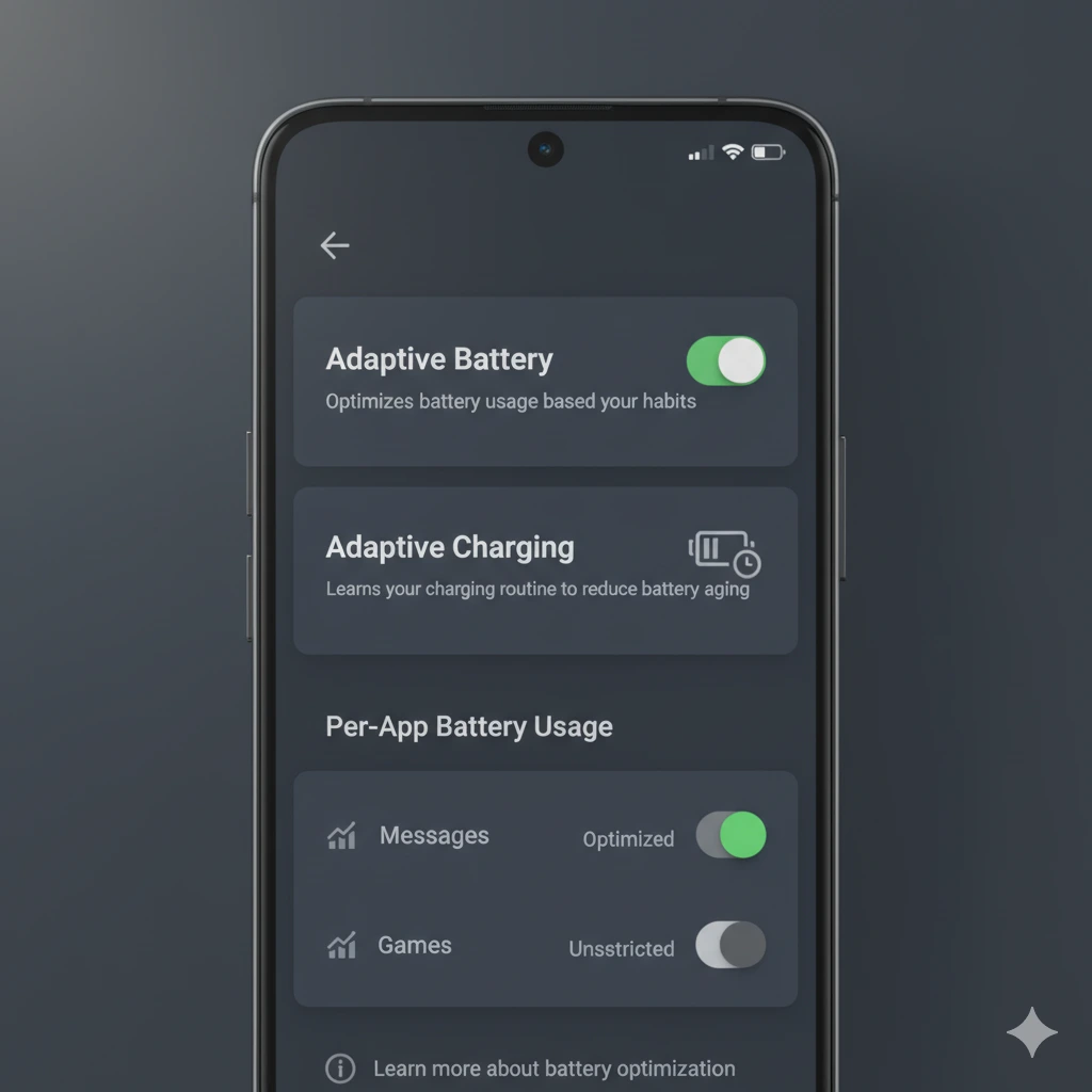 Android 16 Adaptive Battery Mode settings